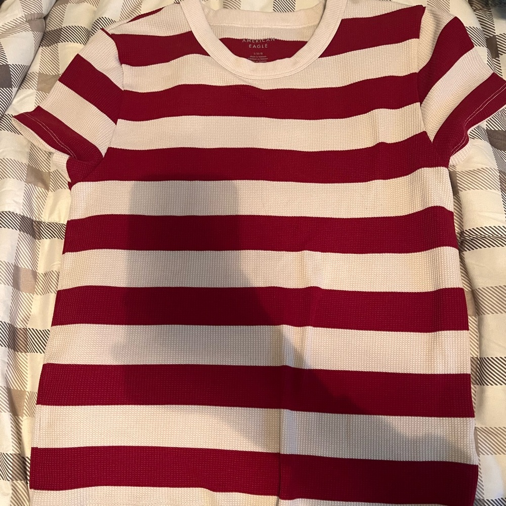 American Eagle Red and Cream Striped Tee